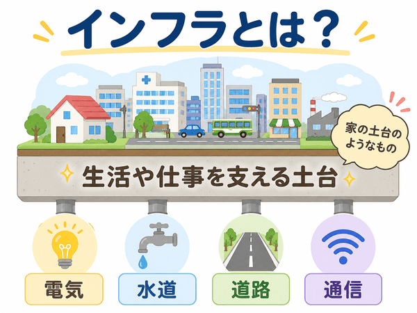 インフラとは生活や仕事を支える土台のことを示す図