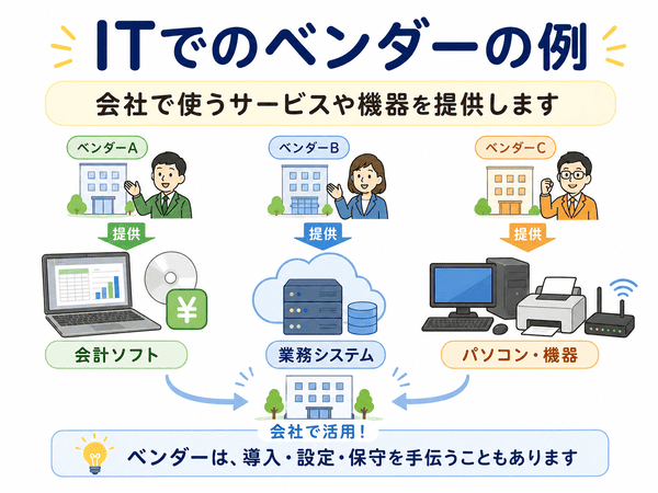 ITベンダーが会計ソフトや業務システムやパソコン機器を提供する例