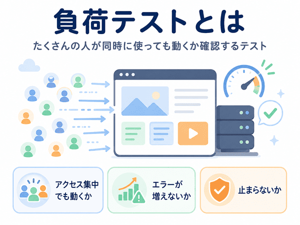 負荷テストとは多くの人が同時に使っても動くか確認するテスト