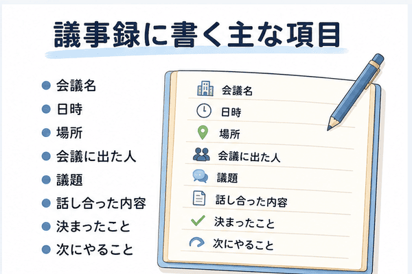 議事録に書く主な項目の例