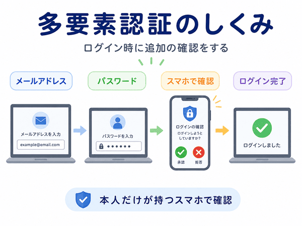 多要素認証のしくみとログイン時の流れを示した図