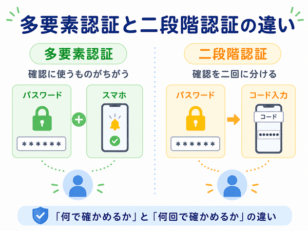 多要素認証と二段階認証の違いを比較した図