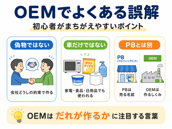 OEMは偽物ではない、車だけではない、PBとは別であることを示した図解