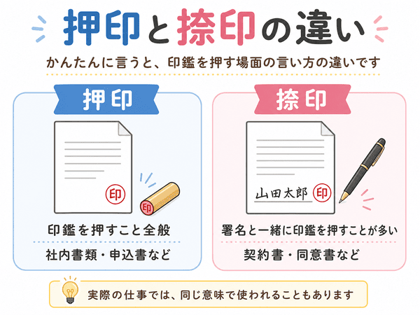 押印と捺印の違いを初心者向けに説明した図解