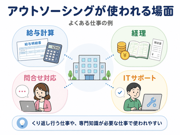 アウトソーシングで給与計算や経理や問合せ対応を外部に任せる例