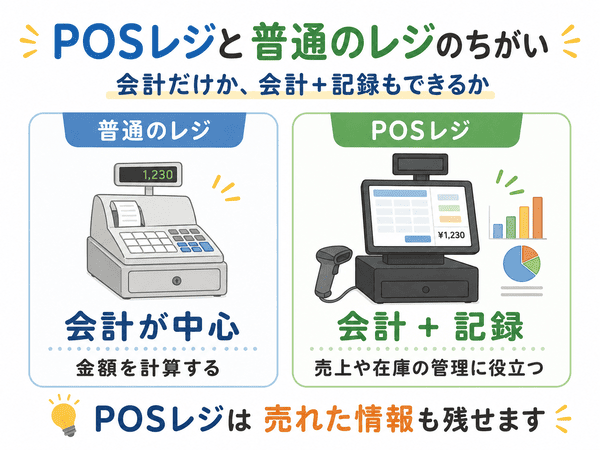 POSレジと普通のレジの違いを比較した図