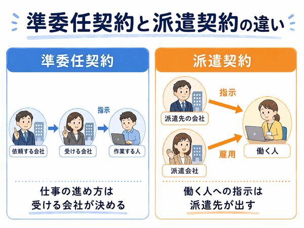準委任契約と派遣契約の違いを示す図