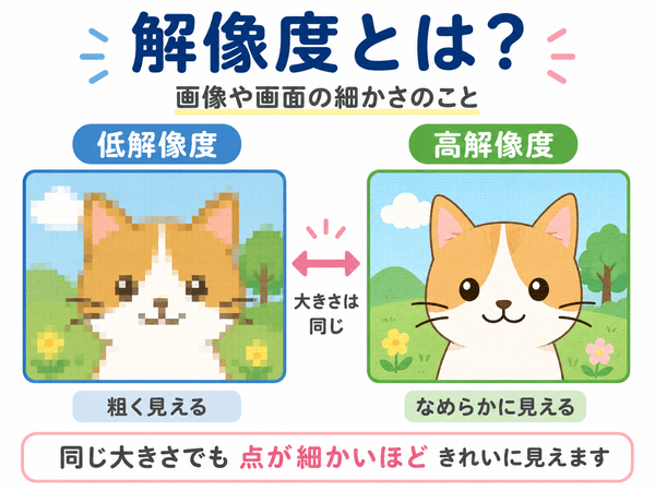 解像度とは？で低解像度と高解像度の違いを比較した図