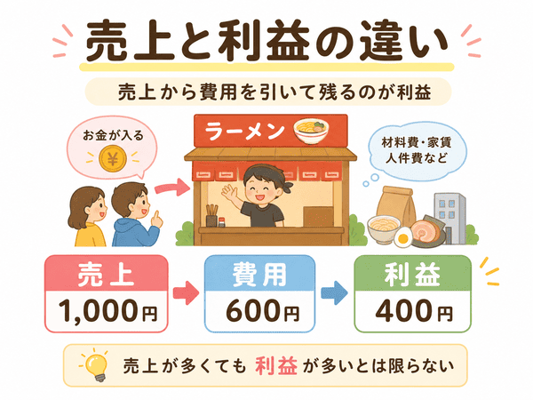 売上と利益の違いを初心者向けに示した図