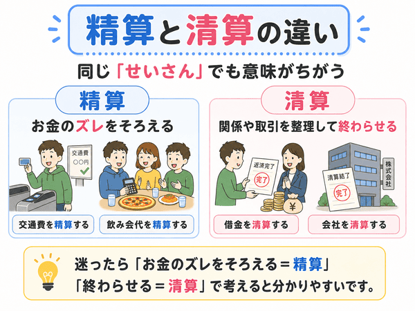精算と清算の違いを初心者向けに比較した図解