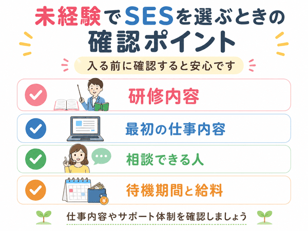 未経験でSESを選ぶときに確認したい研修内容や仕事内容などのポイント