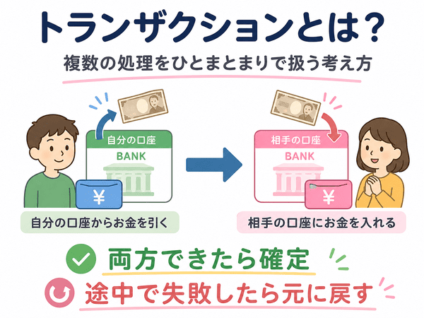 トランザクションとは何かを銀行振込の例で説明した図