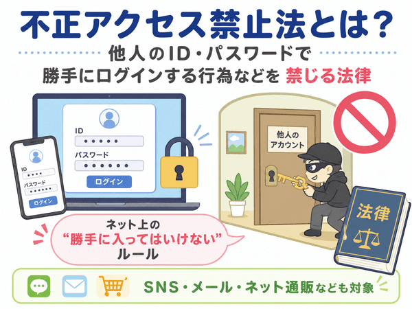 IDやパスワードなどの鍵がかかった場所に無断で入る不正アクセスの例