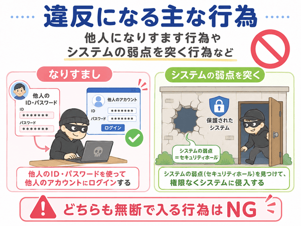 不正アクセス禁止法で違反になる主な行為の例