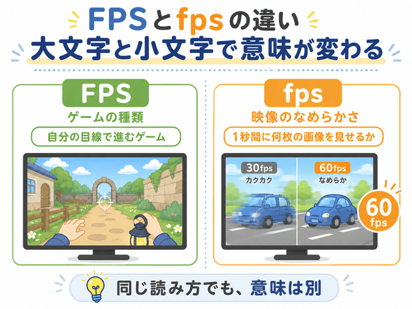 大文字のFPSと小文字のfpsの意味の違いを説明した図解