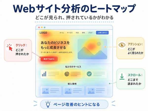 Webサイト分析でクリックや注目された場所をヒートマップで見る例