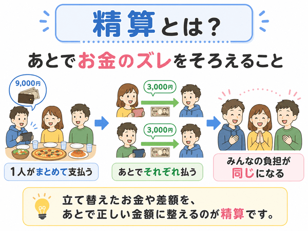 精算とはあとでお金のズレをそろえることだと示した初心者向け図解