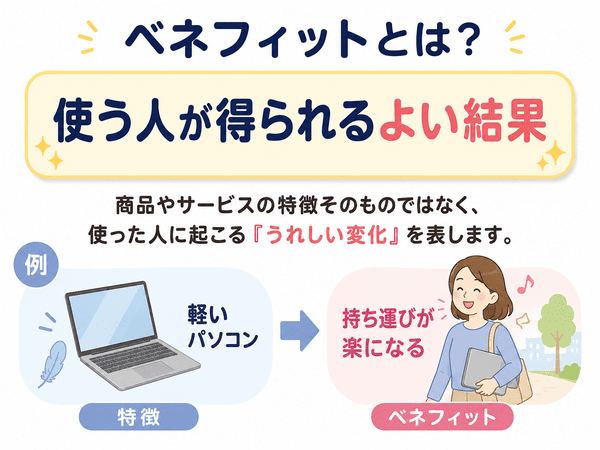 ベネフィットとは使う人が得られるよい結果のこと