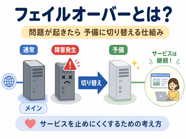 フェイルオーバーとは、問題が起きたときに予備へ切り替える仕組み