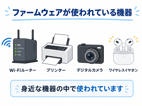 ファームウェアが使われているWi-Fiルーター、プリンター、デジタルカメラ、ワイヤレスイヤホン