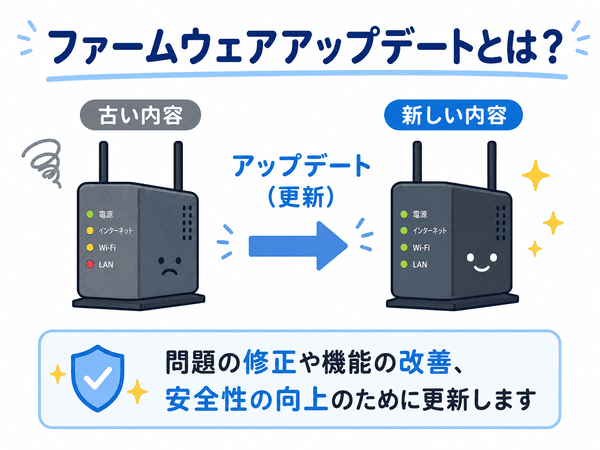 ファームウェアアップデートで問題の修正や機能改善、安全性向上を行う図