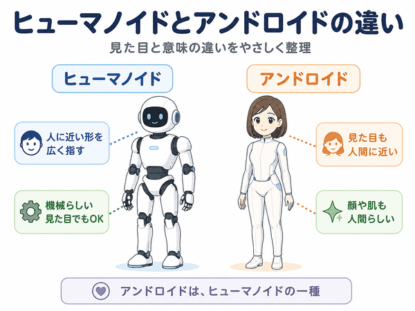 ヒューマノイドとアンドロイドの見た目と意味の違い