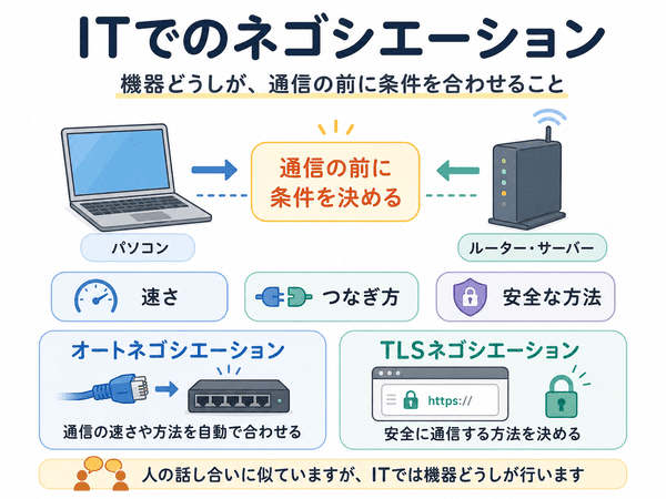 ITでのネゴシエーションは機器どうしが通信前に条件を合わせること