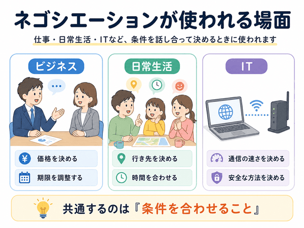 ネゴシエーションが使われるビジネス・日常生活・ITの場面