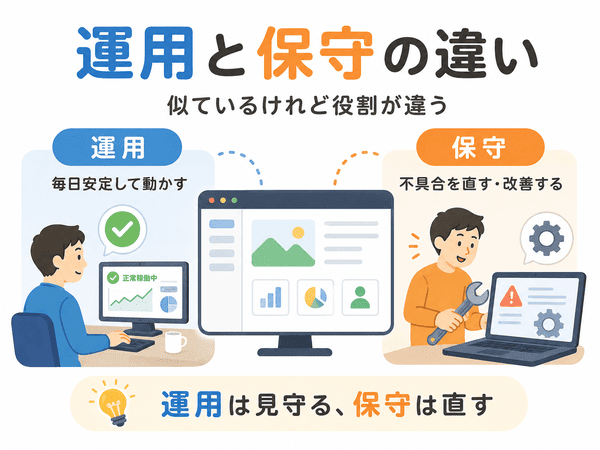 運用は見守る仕事で保守は不具合を直す仕事という違い