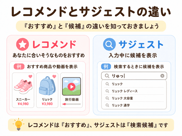 レコメンドとサジェストの違いを比較した図