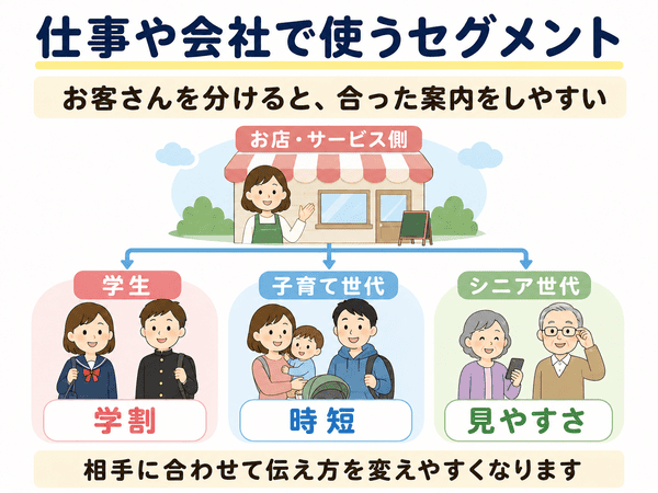 仕事や会社でお客さんを分けるセグメントの例