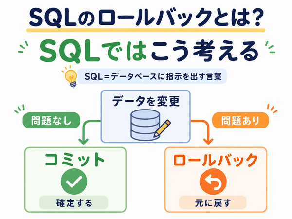SQLのロールバックとコミットの流れを示す図