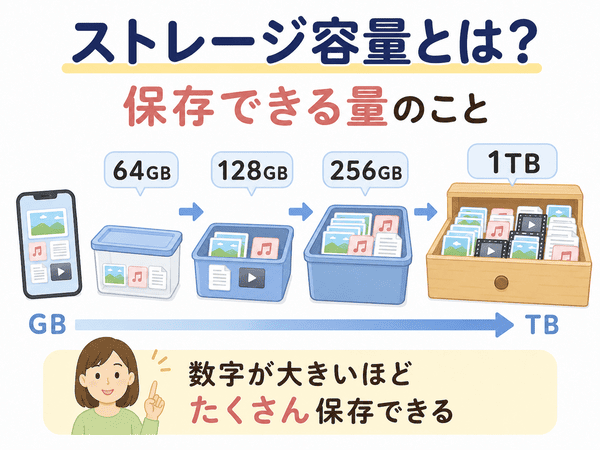 ストレージ容量は保存できるデータの量を表す