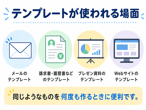 メールや請求書やプレゼン資料やWebサイトで使われるテンプレートの例
