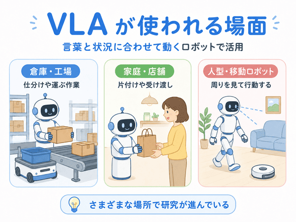 倉庫や家庭、人型ロボットなどVLAが使われる場面