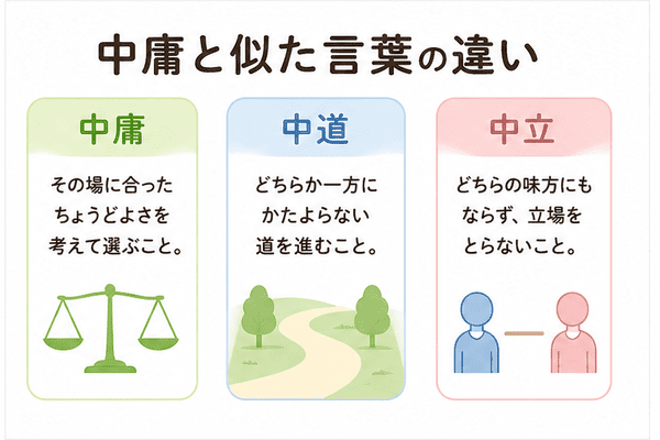 中庸と中道と中立の違いを初心者向けに比較した図解
