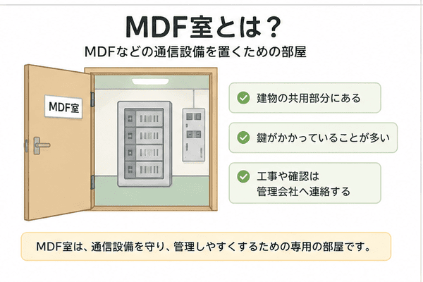 MDF室はMDFなどの通信設備を置く建物の共用部分
