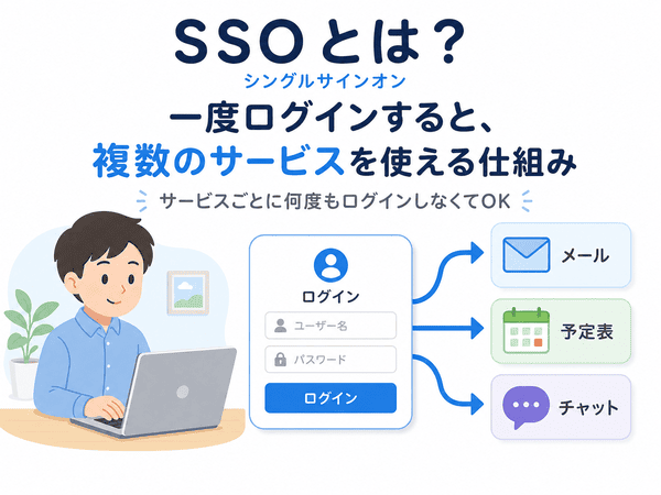 SSOとは一度のログインで複数のサービスを使える仕組みを示した図