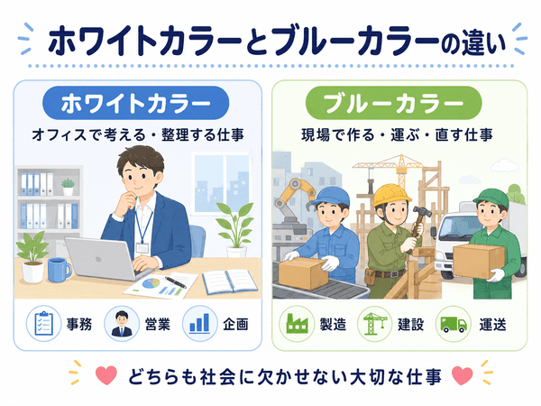 ホワイトカラーとブルーカラーの違いを初心者向けに説明する図