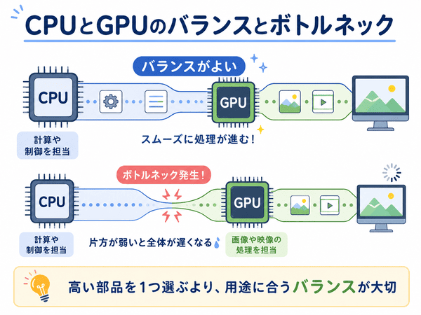 CPUとGPUのバランスとボトルネックを説明した初心者向け図解