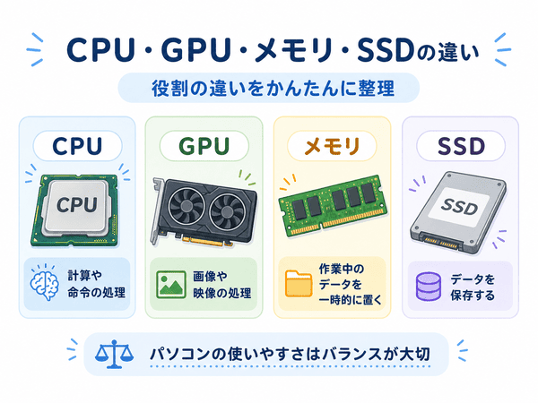 CPU・GPU・メモリ・SSDの役割の違い