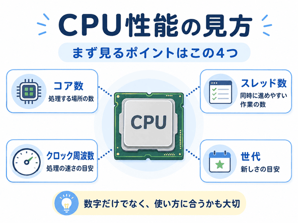 CPU性能を見るコア数・スレッド数・クロック周波数・世代の4項目