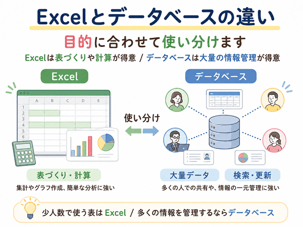 Excelとデータベースの得意なことと使い分けの違い