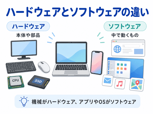 ハードウェアとソフトウェアの違いを初心者向けに説明した図解