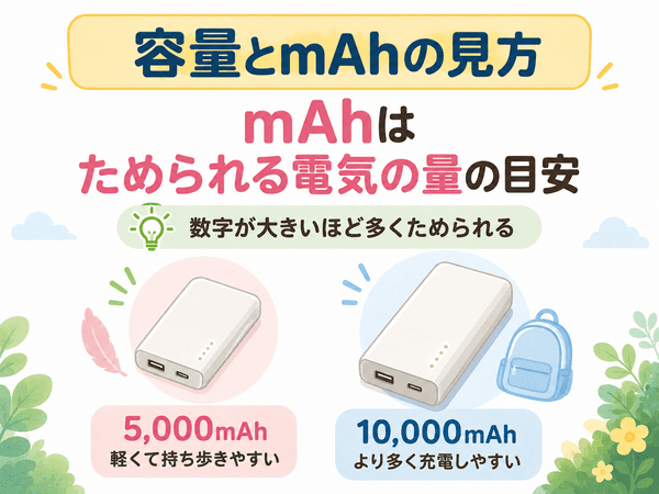 モバイルバッテリーの容量とmAhの見方|5000mAhと10000mAhの違い