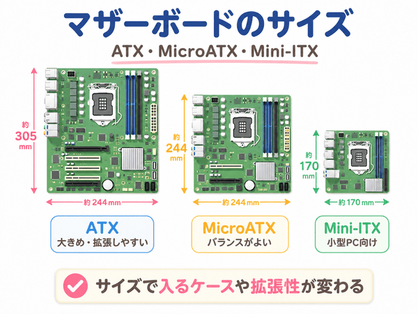 ATX・MicroATX・Mini-ITXのマザーボードサイズの違い
