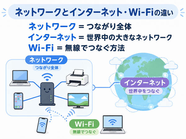 ネットワークとインターネットとWi-Fiの意味や役割の違い