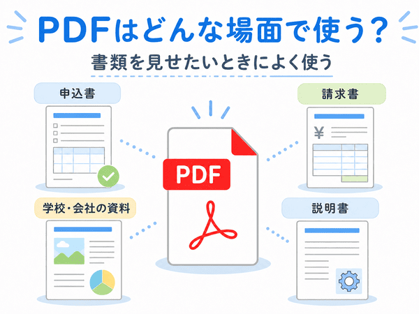 PDFが申込書、請求書、学校や会社の資料、説明書で使われる場面