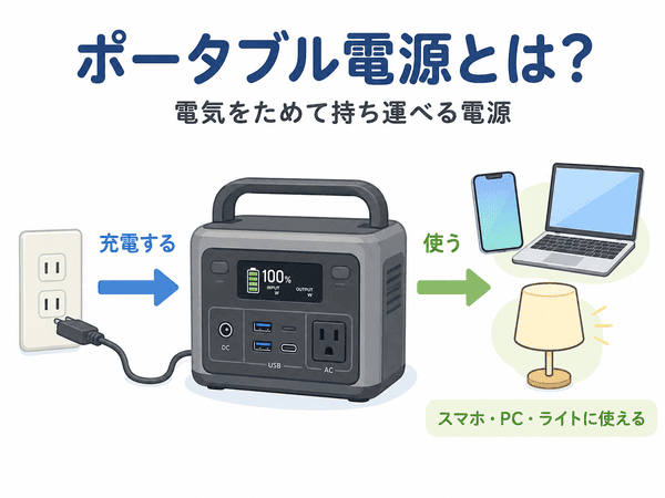 ポータブル電源とは電気をためて持ち運べる電源