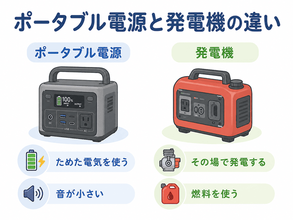 ポータブル電源と発電機の違い